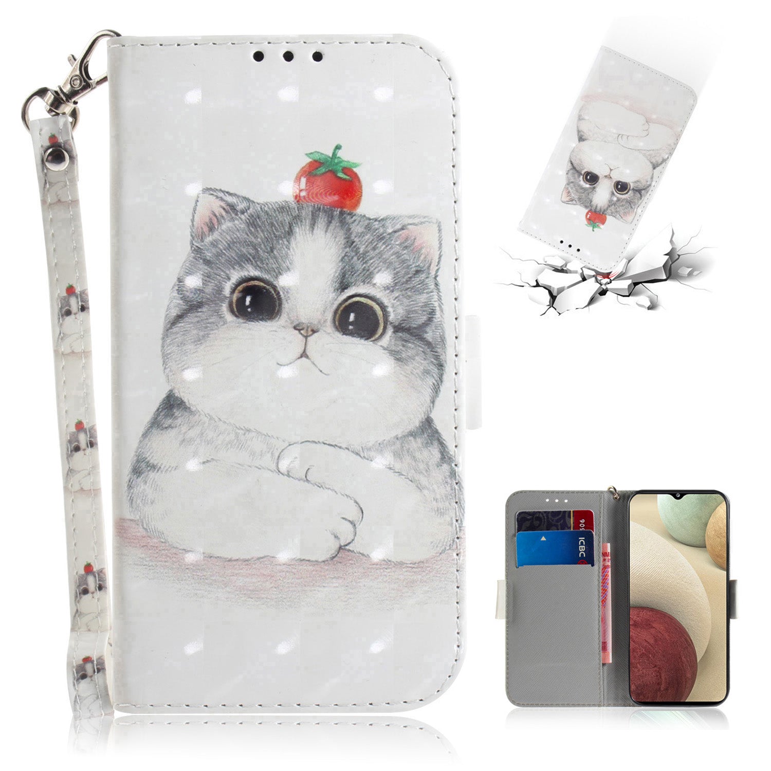 For Samsung Galaxy A12 Leather Case Magnetic Closure Wallet Case with Stand and Strap Pattern Printed Flip Cover