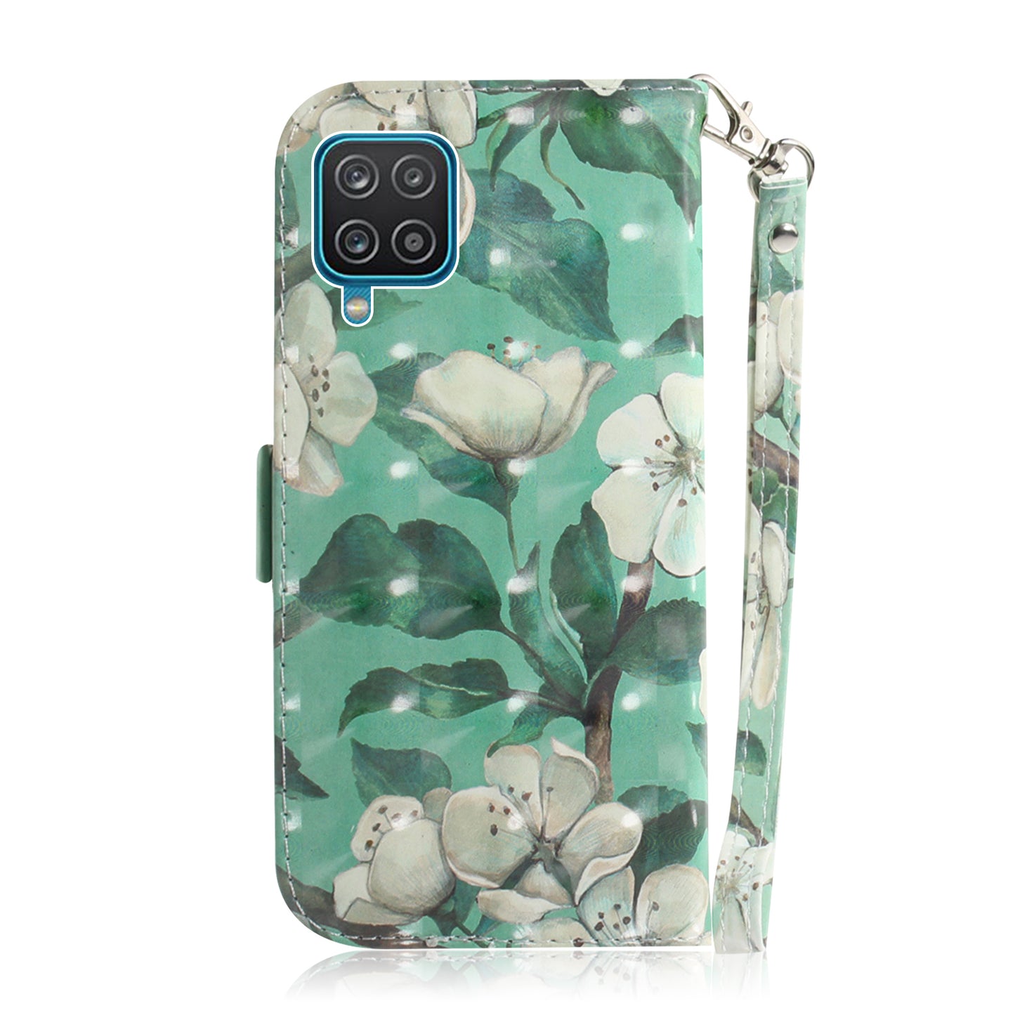 For Samsung Galaxy A12 Leather Case Magnetic Closure Wallet Case with Stand and Strap Pattern Printed Flip Cover