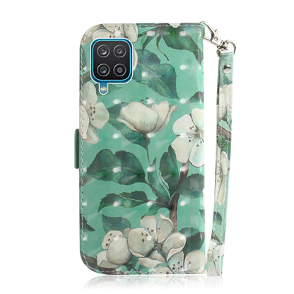 For Samsung Galaxy A12 Leather Case Magnetic Closure Wallet Case with Stand and Strap Pattern Printed Flip Cover