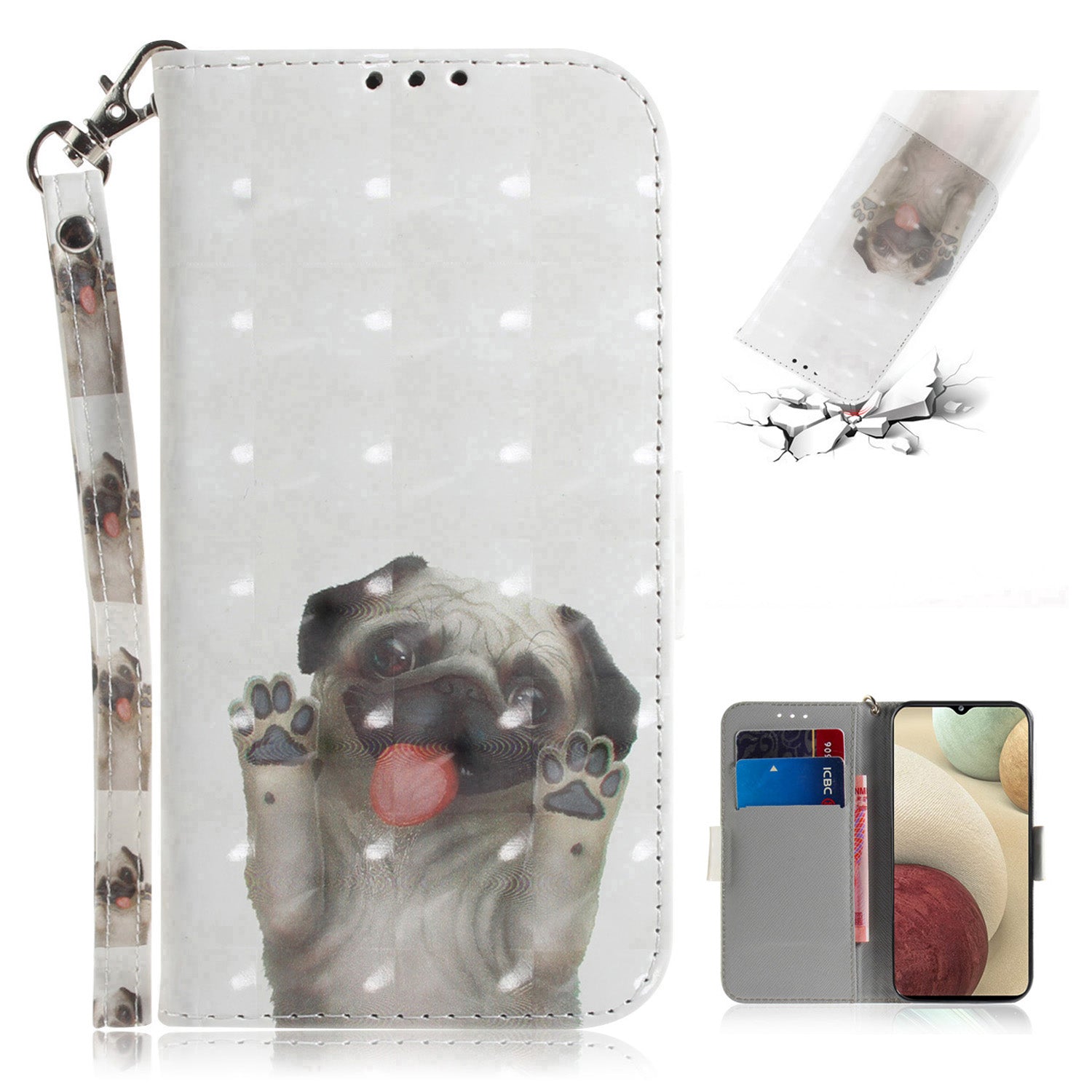 For Samsung Galaxy A12 Leather Case Magnetic Closure Wallet Case with Stand and Strap Pattern Printed Flip Cover
