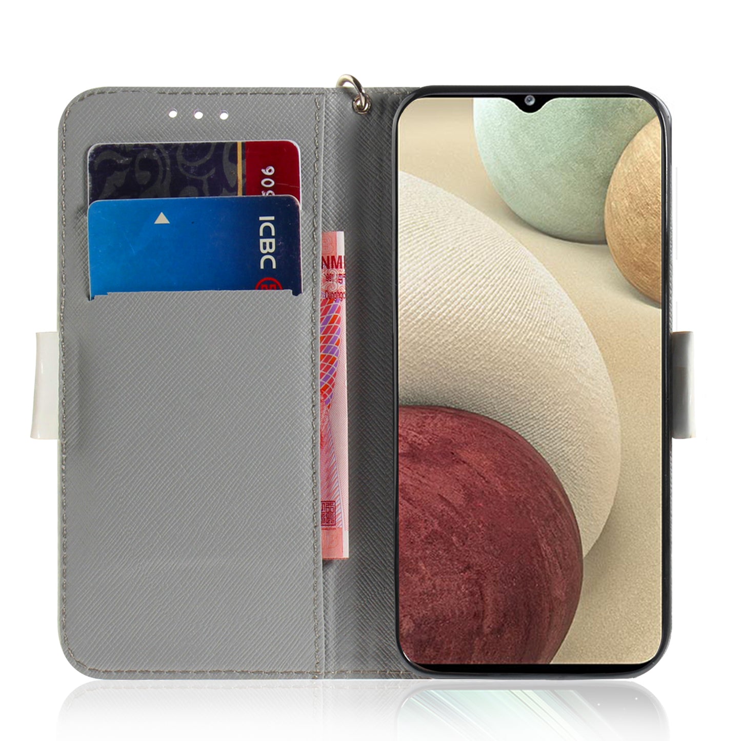 For Samsung Galaxy A12 Leather Case Magnetic Closure Wallet Case with Stand and Strap Pattern Printed Flip Cover