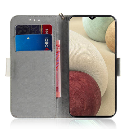 For Samsung Galaxy A12 Leather Case Magnetic Closure Wallet Case with Stand and Strap Pattern Printed Flip Cover