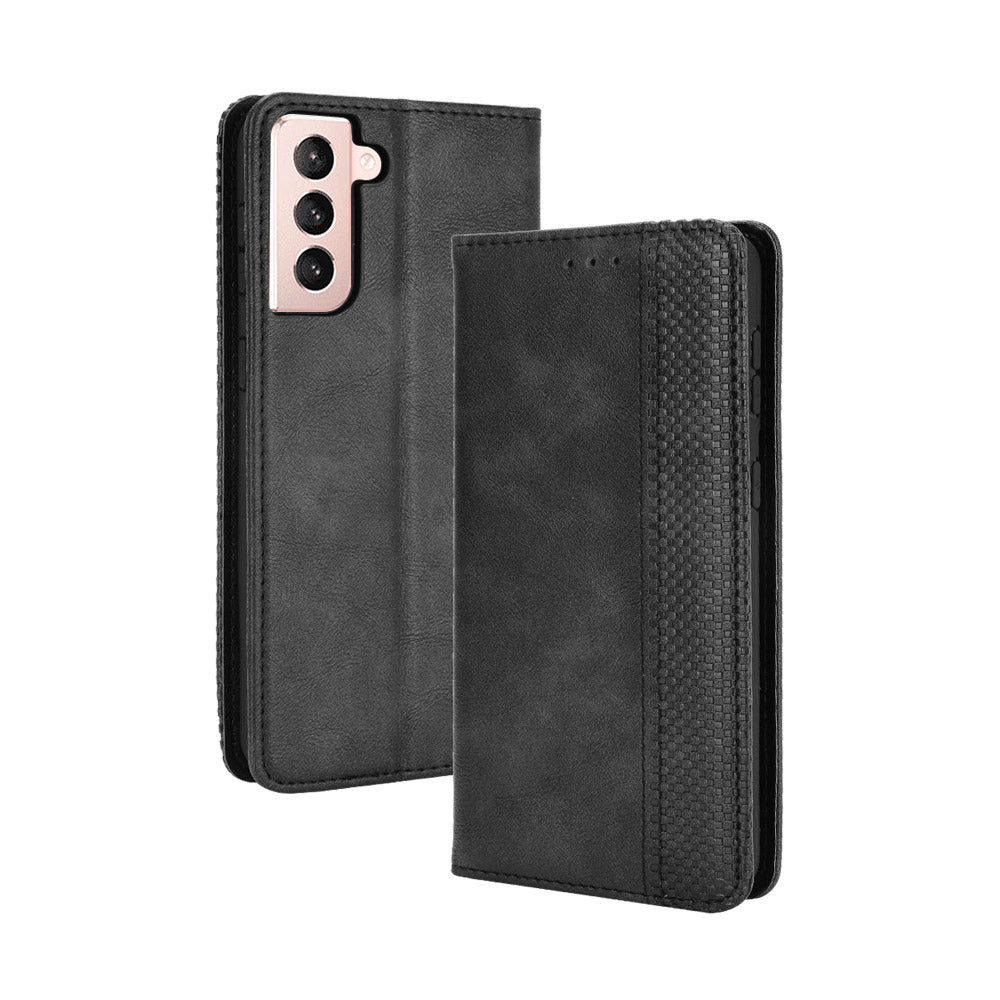 Retro Style Auto-absorbed Wallet Stand TPU + PU Leather Phone Case for Samsung Galaxy S21 4G/5G