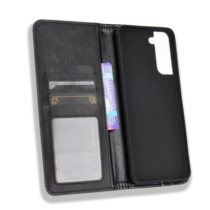 Retro Style Auto-absorbed Wallet Stand TPU + PU Leather Phone Case for Samsung Galaxy S21 4G/5G