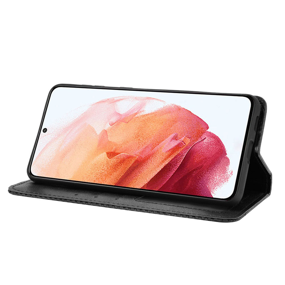 Retro Style Auto-absorbed Wallet Stand TPU + PU Leather Phone Case for Samsung Galaxy S21 4G/5G