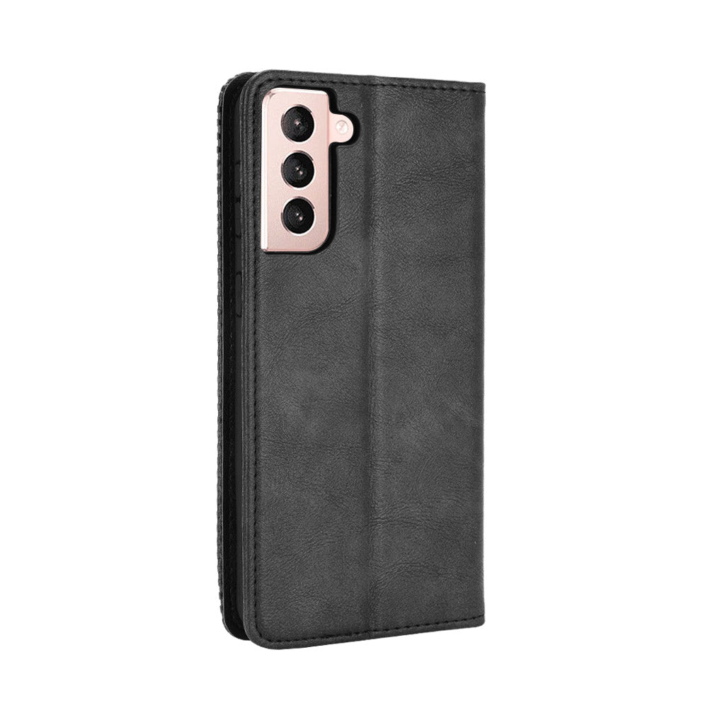 Retro Style Auto-absorbed Wallet Stand TPU + PU Leather Phone Case for Samsung Galaxy S21 4G/5G