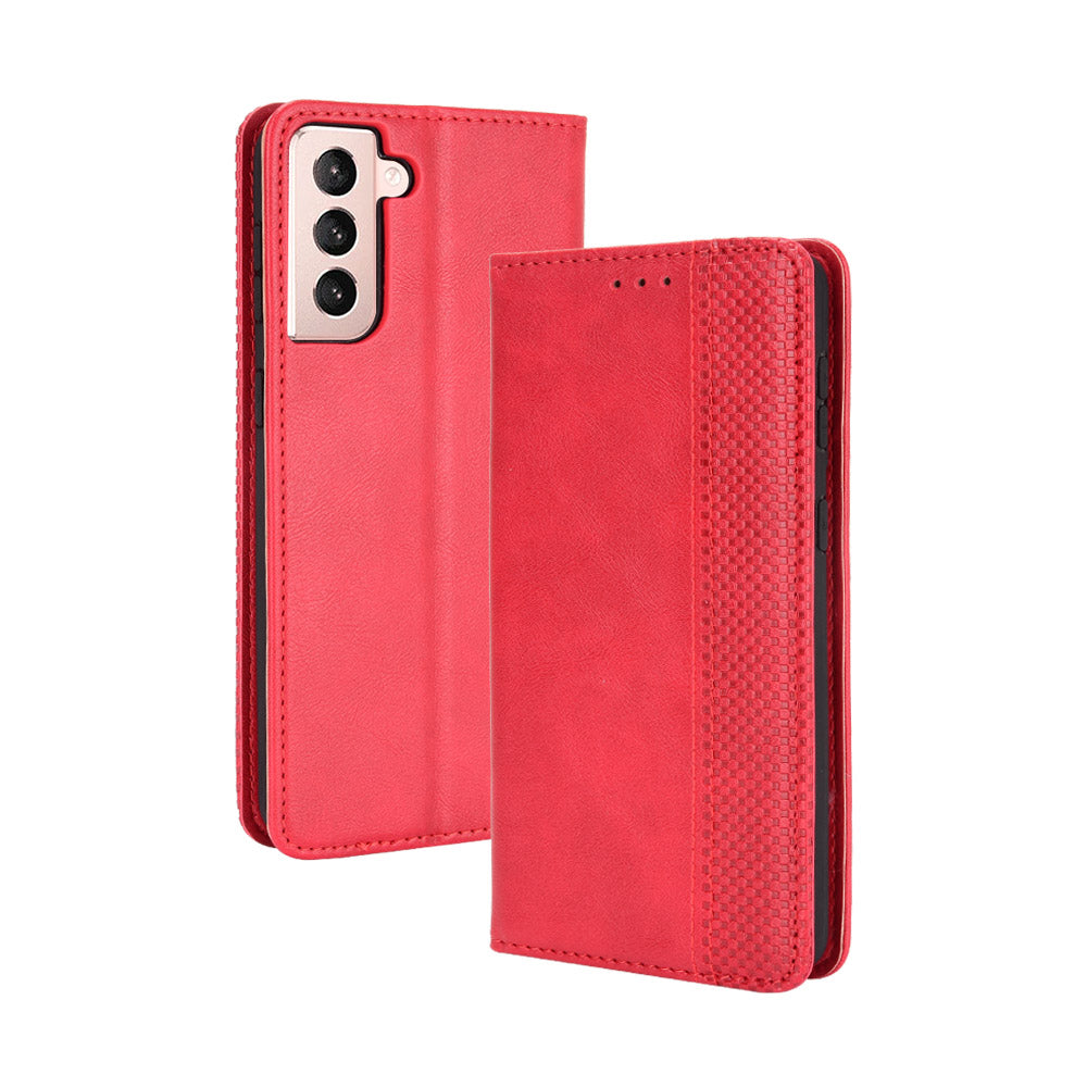 Retro Style Auto-absorbed Wallet Stand TPU + PU Leather Phone Case for Samsung Galaxy S21 4G/5G
