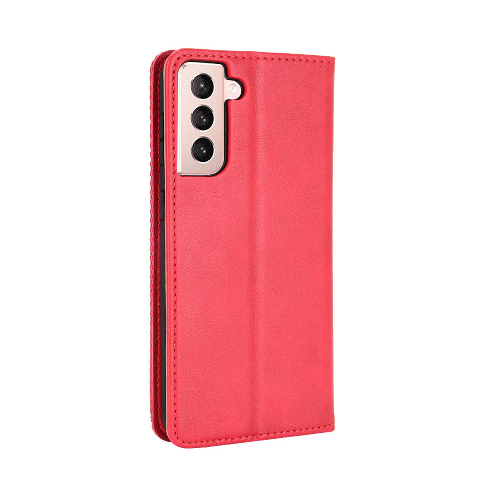 Retro Style Auto-absorbed Wallet Stand TPU + PU Leather Phone Case for Samsung Galaxy S21 4G/5G