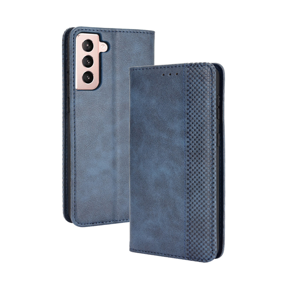 Retro Style Auto-absorbed Wallet Stand TPU + PU Leather Phone Case for Samsung Galaxy S21 4G/5G