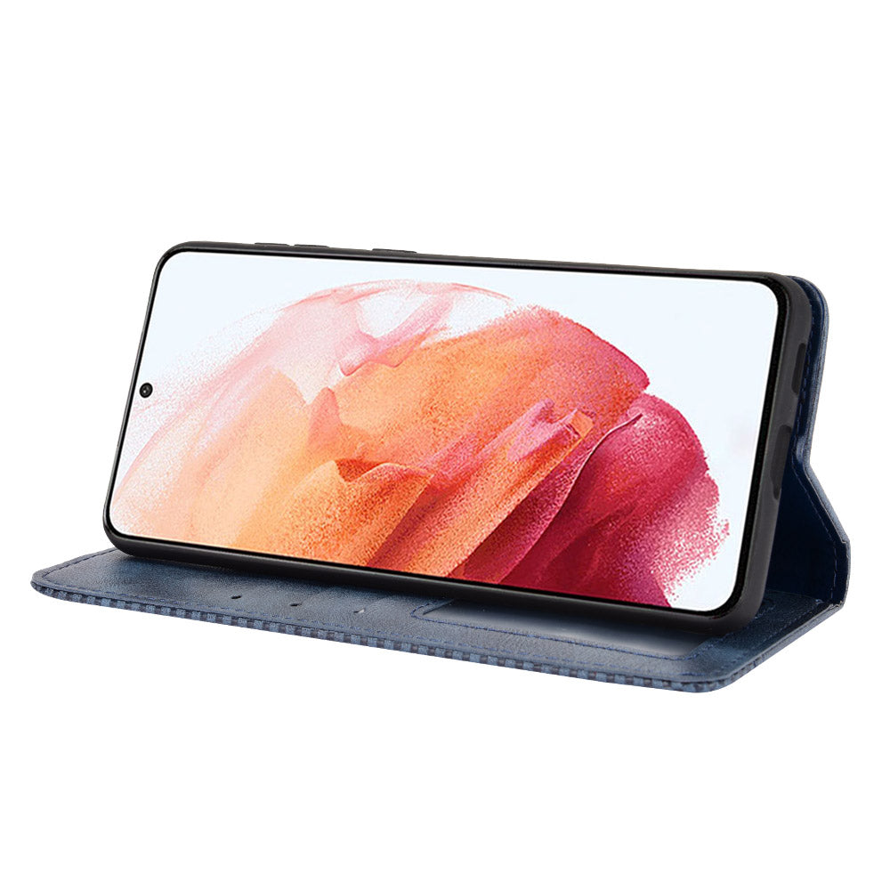Retro Style Auto-absorbed Wallet Stand TPU + PU Leather Phone Case for Samsung Galaxy S21 4G/5G