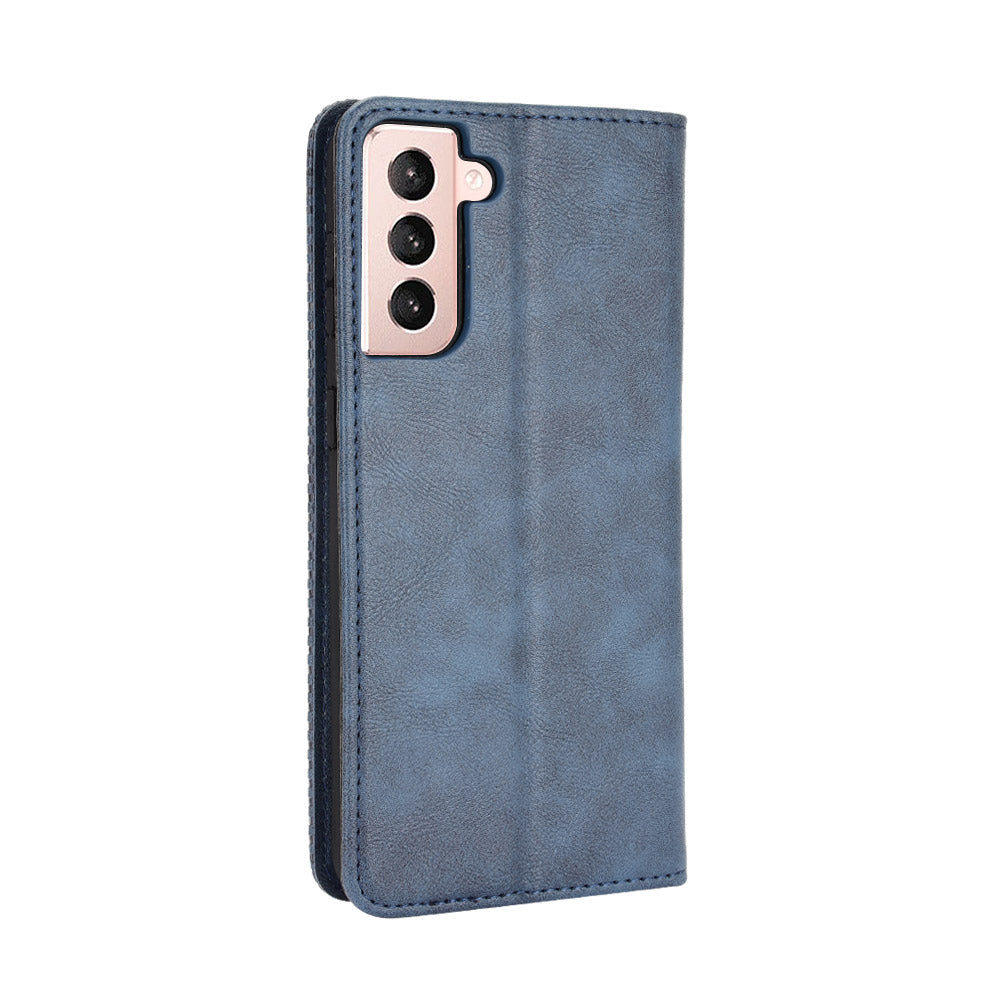 Retro Style Auto-absorbed Wallet Stand TPU + PU Leather Phone Case for Samsung Galaxy S21 4G/5G