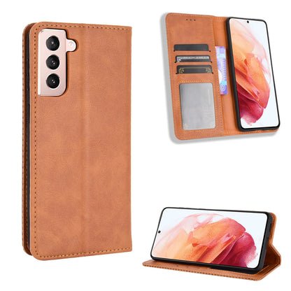 Retro Style Auto-absorbed Wallet Stand TPU + PU Leather Phone Case for Samsung Galaxy S21 4G/5G