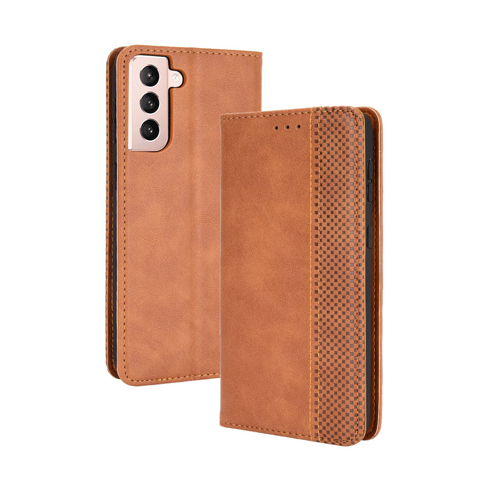 Retro Style Auto-absorbed Wallet Stand TPU + PU Leather Phone Case for Samsung Galaxy S21 4G/5G