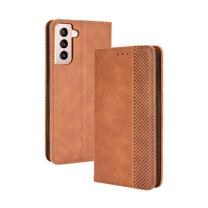 Retro Style Auto-absorbed Wallet Stand TPU + PU Leather Phone Case for Samsung Galaxy S21 4G/5G
