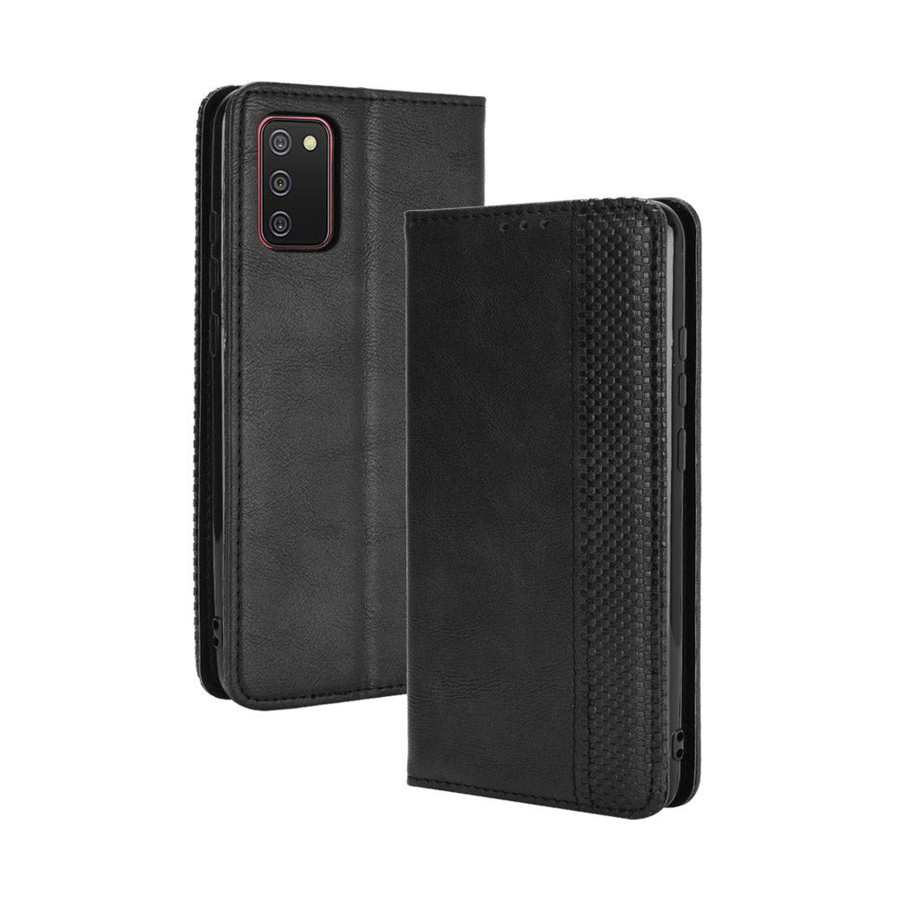 Retro Style Auto-absorbed Phone Shell for Samsung Galaxy A02s (164.2x75.9x9.1mm) Leather Wallet Stand Case