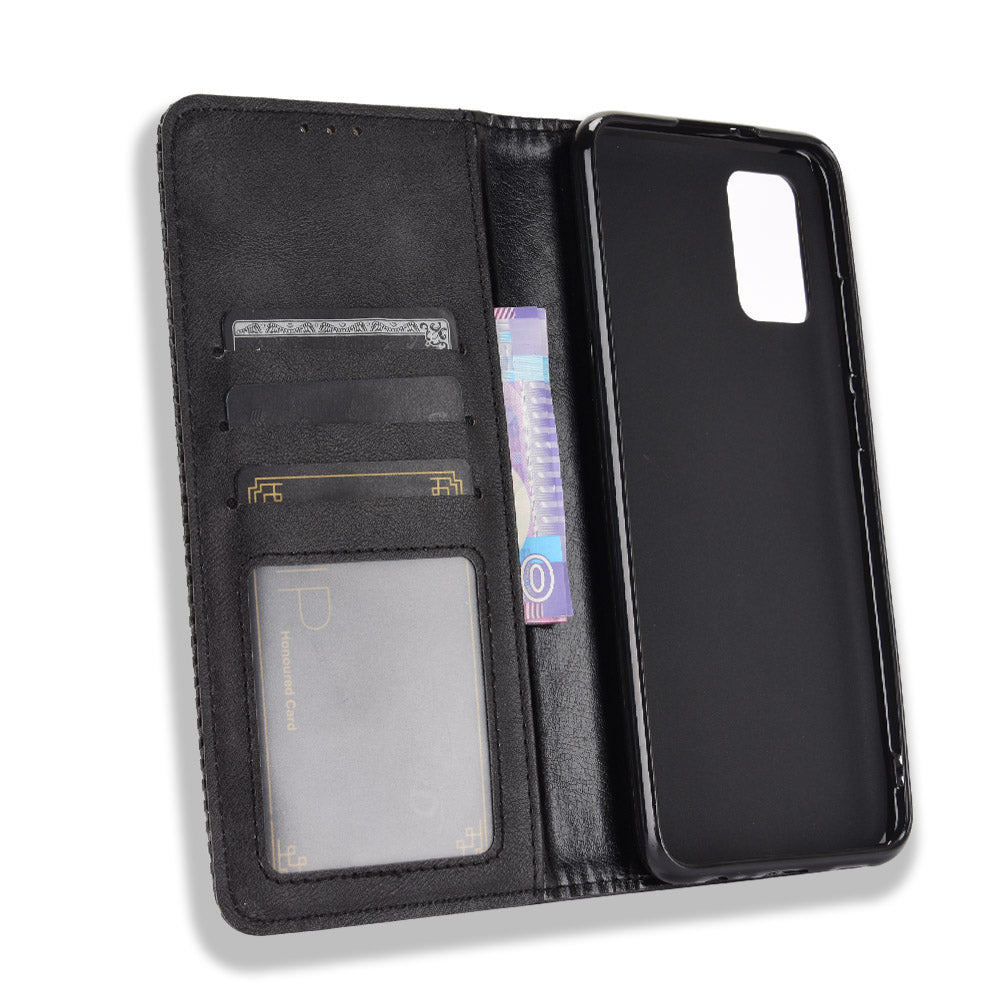 Retro Style Auto-absorbed Phone Shell for Samsung Galaxy A02s (164.2x75.9x9.1mm) Leather Wallet Stand Case