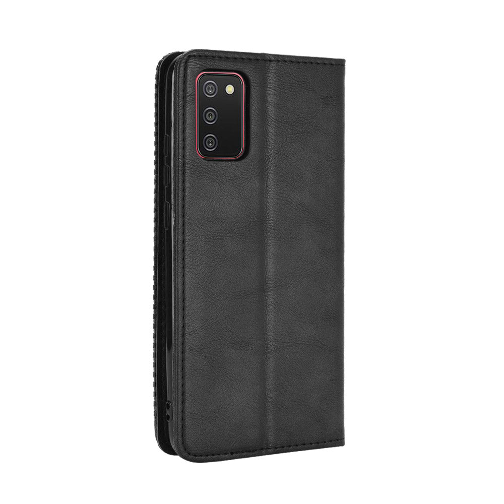 Retro Style Auto-absorbed Phone Shell for Samsung Galaxy A02s (164.2x75.9x9.1mm) Leather Wallet Stand Case