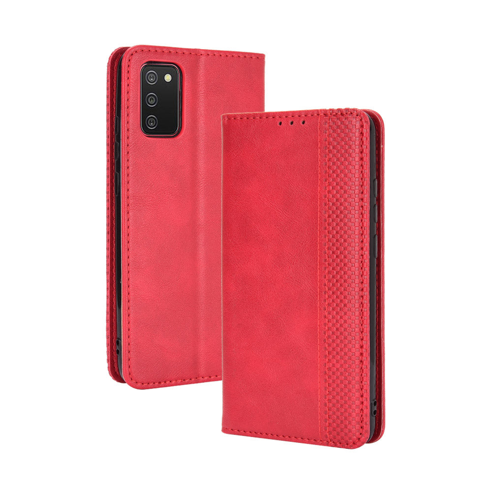 Retro Style Auto-absorbed Phone Shell for Samsung Galaxy A02s (164.2x75.9x9.1mm) Leather Wallet Stand Case