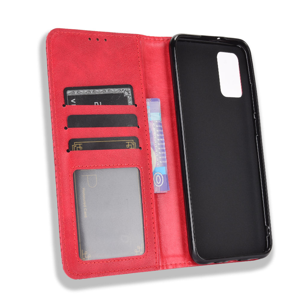 Retro Style Auto-absorbed Phone Shell for Samsung Galaxy A02s (164.2x75.9x9.1mm) Leather Wallet Stand Case
