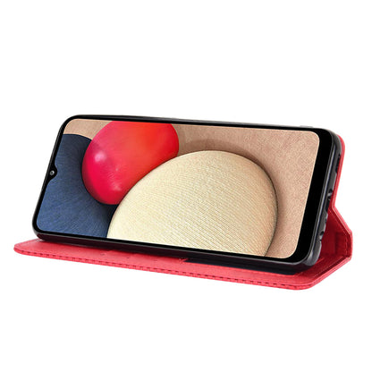 Retro Style Auto-absorbed Phone Shell for Samsung Galaxy A02s (164.2x75.9x9.1mm) Leather Wallet Stand Case