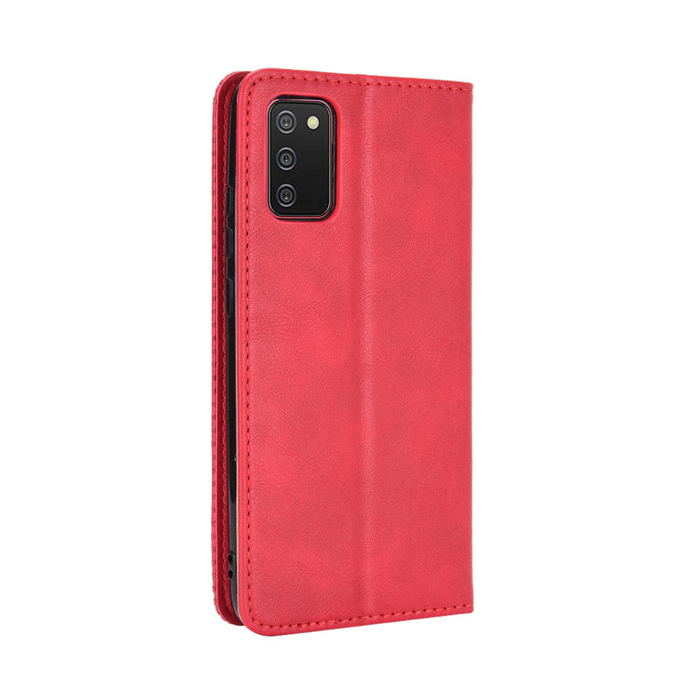 Retro Style Auto-absorbed Phone Shell for Samsung Galaxy A02s (164.2x75.9x9.1mm) Leather Wallet Stand Case