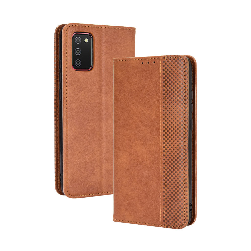 Retro Style Auto-absorbed Phone Shell for Samsung Galaxy A02s (164.2x75.9x9.1mm) Leather Wallet Stand Case