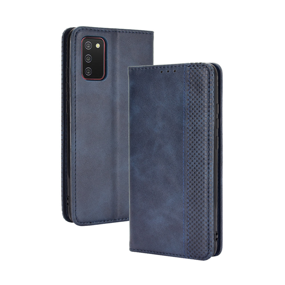 Retro Style Auto-absorbed Phone Shell for Samsung Galaxy A02s (164.2x75.9x9.1mm) Leather Wallet Stand Case