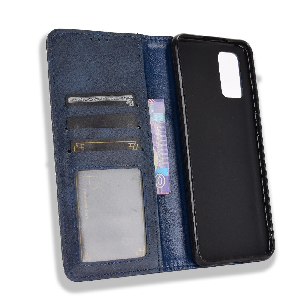Retro Style Auto-absorbed Phone Shell for Samsung Galaxy A02s (164.2x75.9x9.1mm) Leather Wallet Stand Case
