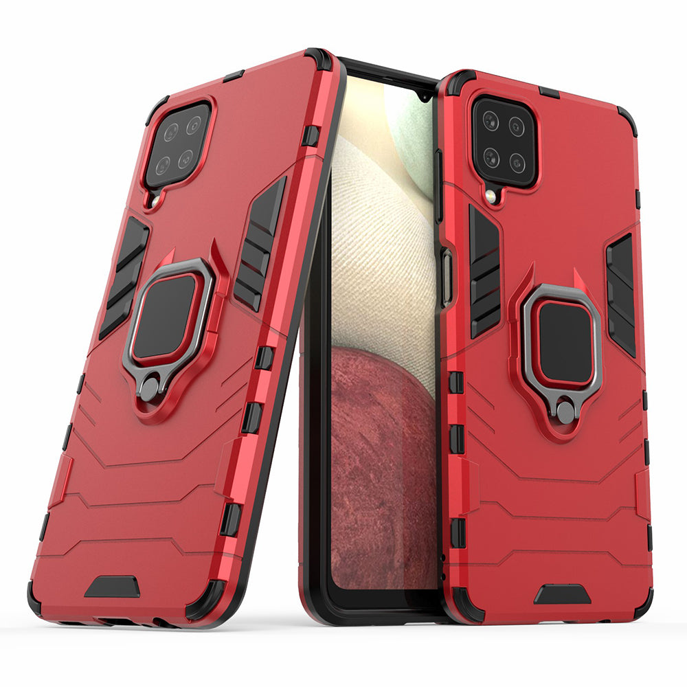 For Samsung Galaxy A12 Cool Guard PC + TPU Hybrid Phone Case Cell Phone Cover with Ring Kickstand