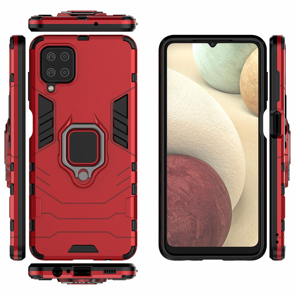 For Samsung Galaxy A12 Cool Guard PC + TPU Hybrid Phone Case Cell Phone Cover with Ring Kickstand