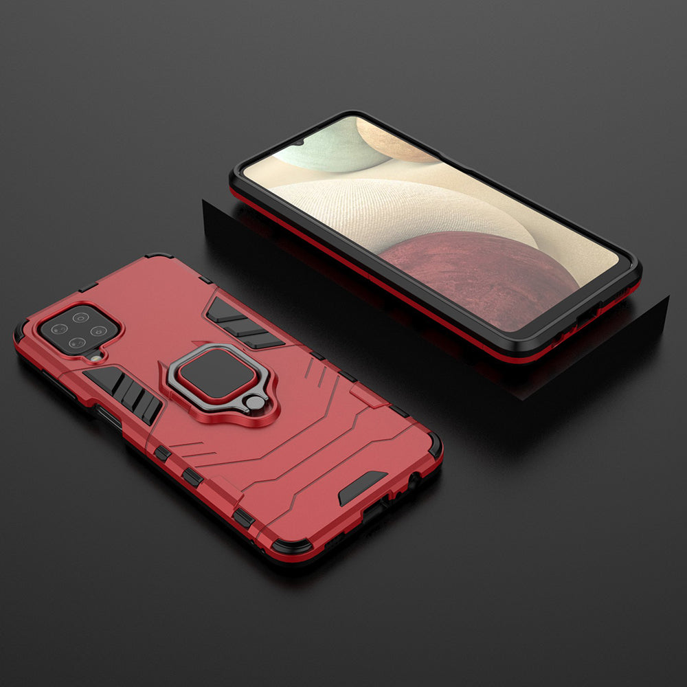 For Samsung Galaxy A12 Cool Guard PC + TPU Hybrid Phone Case Cell Phone Cover with Ring Kickstand
