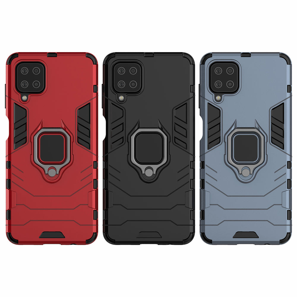 For Samsung Galaxy A12 Cool Guard PC + TPU Hybrid Phone Case Cell Phone Cover with Ring Kickstand