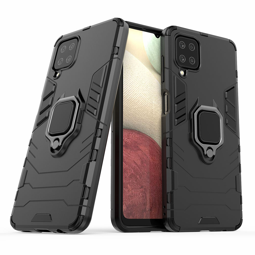 For Samsung Galaxy A12 Cool Guard PC + TPU Hybrid Phone Case Cell Phone Cover with Ring Kickstand