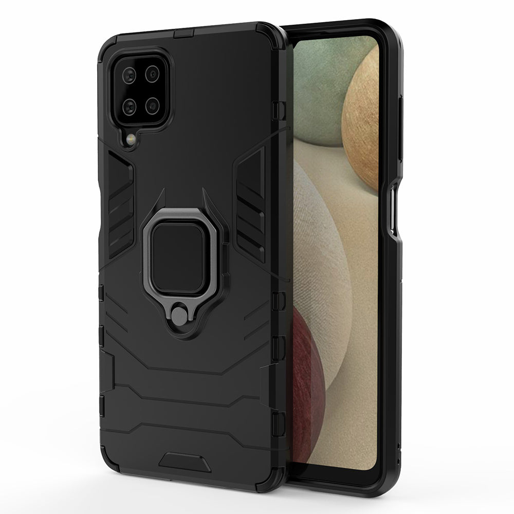 For Samsung Galaxy A12 Cool Guard PC + TPU Hybrid Phone Case Cell Phone Cover with Ring Kickstand