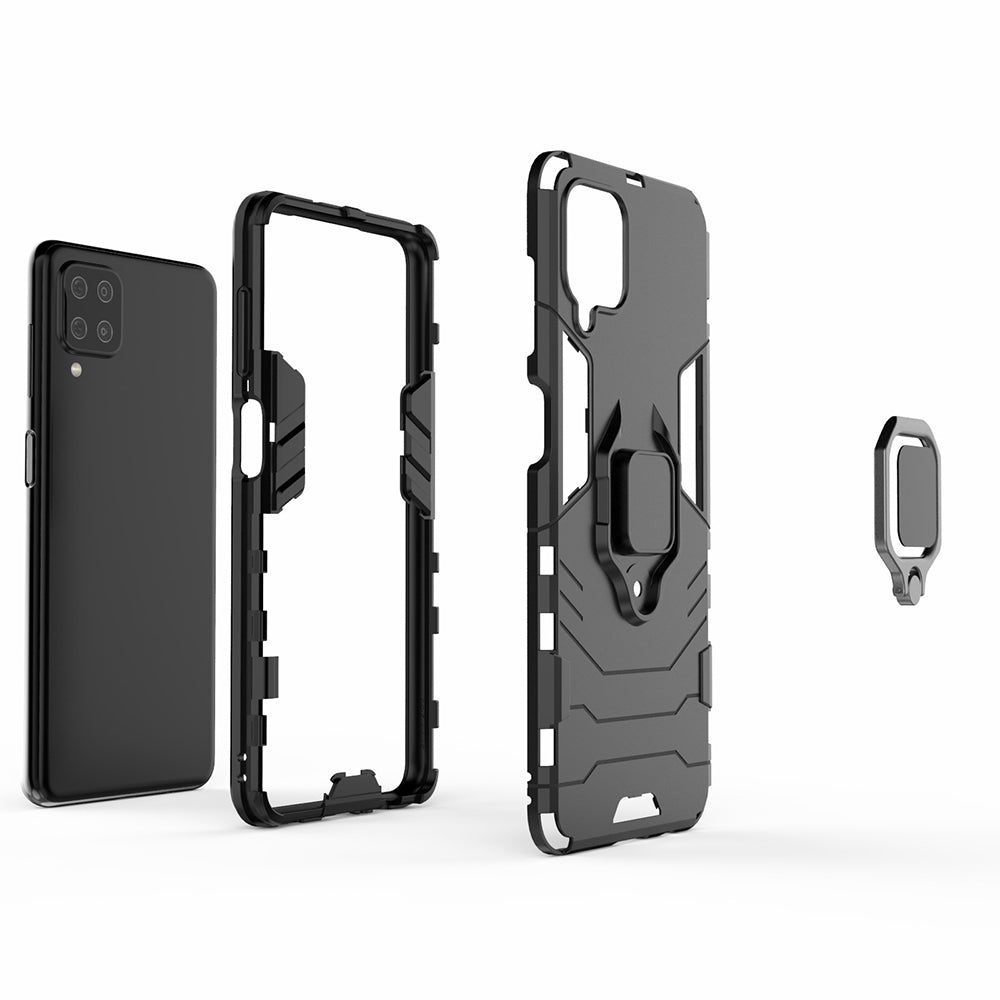 For Samsung Galaxy A12 Cool Guard PC + TPU Hybrid Phone Case Cell Phone Cover with Ring Kickstand
