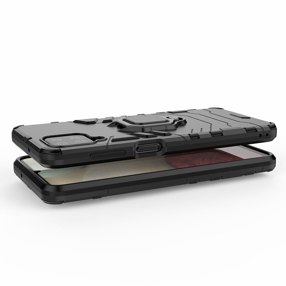 For Samsung Galaxy A12 Cool Guard PC + TPU Hybrid Phone Case Cell Phone Cover with Ring Kickstand