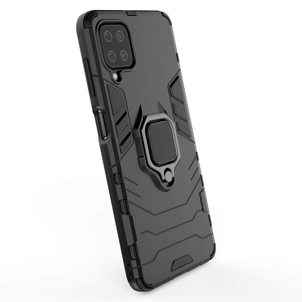 For Samsung Galaxy A12 Cool Guard PC + TPU Hybrid Phone Case Cell Phone Cover with Ring Kickstand