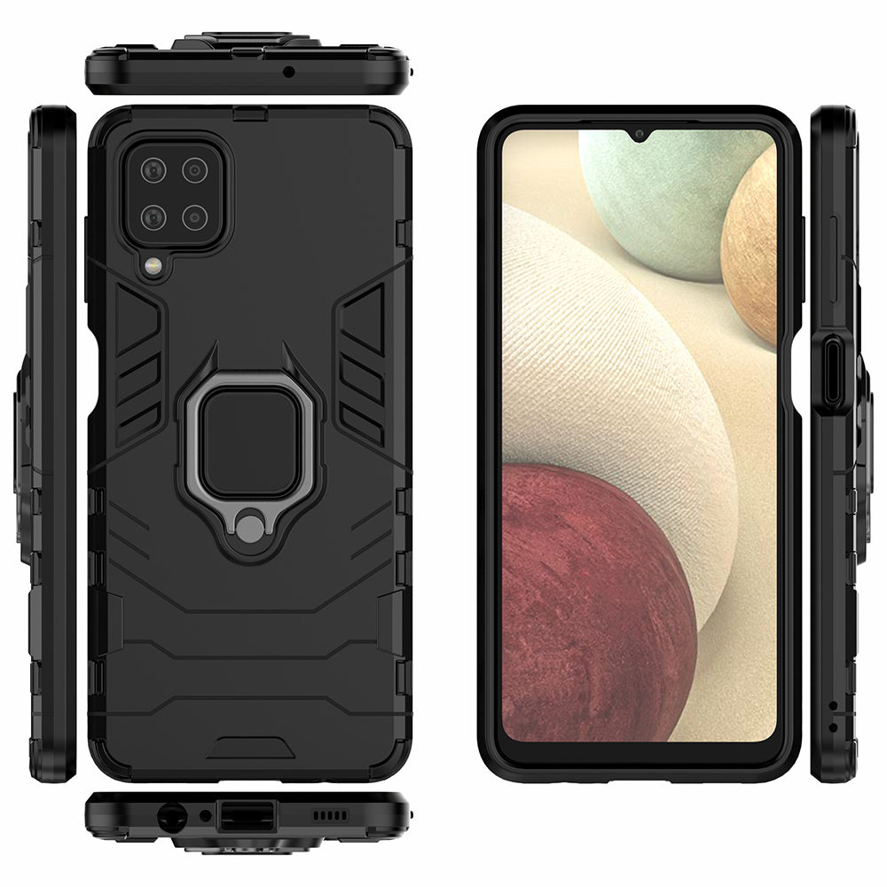For Samsung Galaxy A12 Cool Guard PC + TPU Hybrid Phone Case Cell Phone Cover with Ring Kickstand