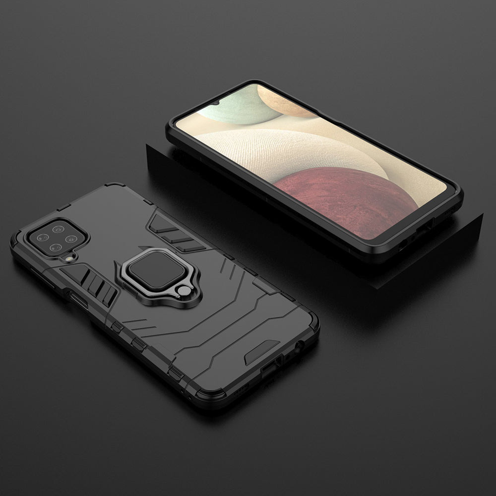 For Samsung Galaxy A12 Cool Guard PC + TPU Hybrid Phone Case Cell Phone Cover with Ring Kickstand