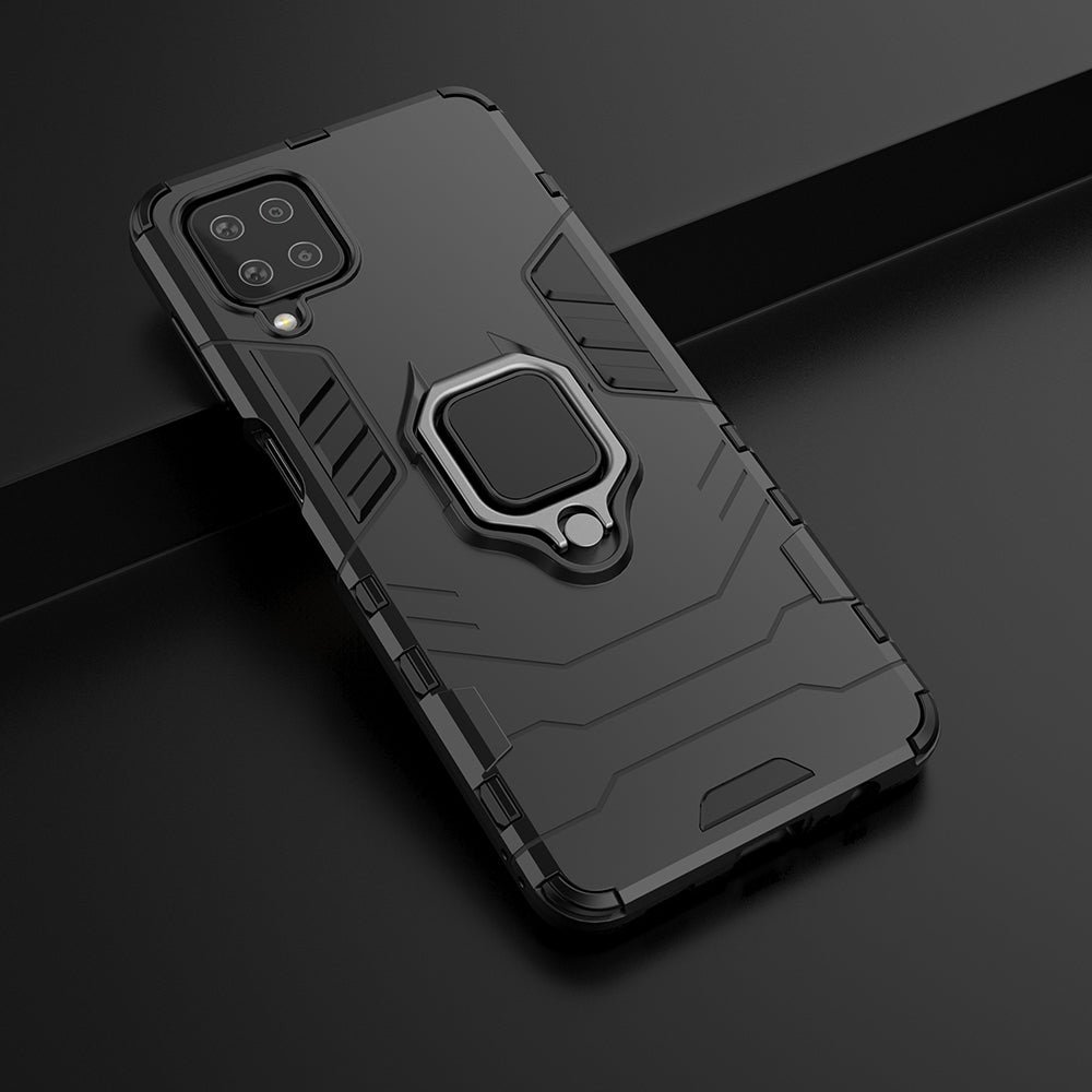 For Samsung Galaxy A12 Cool Guard PC + TPU Hybrid Phone Case Cell Phone Cover with Ring Kickstand