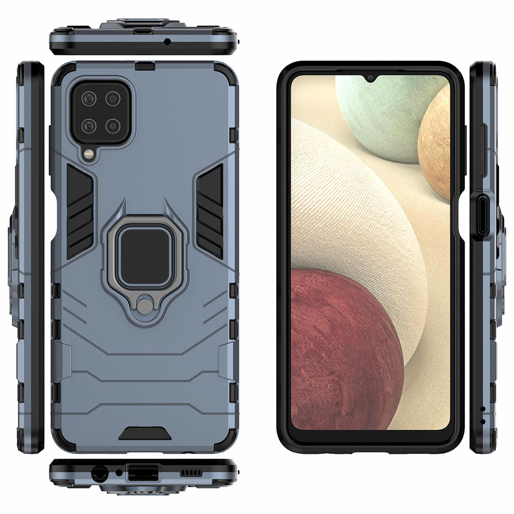 For Samsung Galaxy A12 Cool Guard PC + TPU Hybrid Phone Case Cell Phone Cover with Ring Kickstand