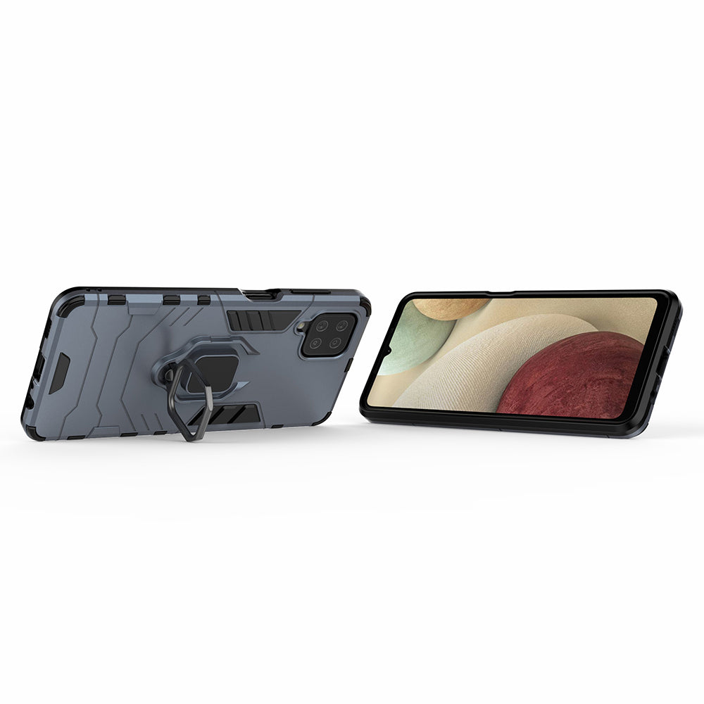 For Samsung Galaxy A12 Cool Guard PC + TPU Hybrid Phone Case Cell Phone Cover with Ring Kickstand