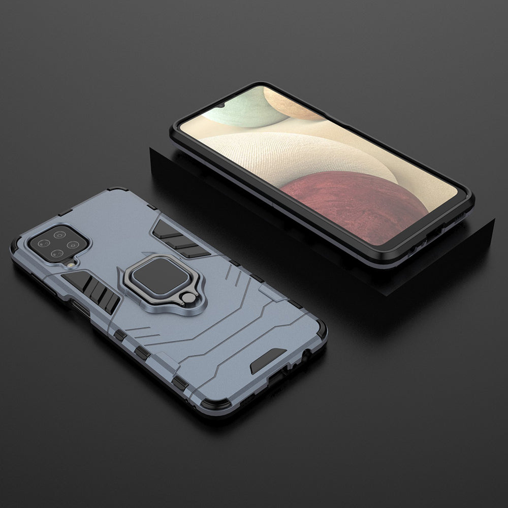 For Samsung Galaxy A12 Cool Guard PC + TPU Hybrid Phone Case Cell Phone Cover with Ring Kickstand