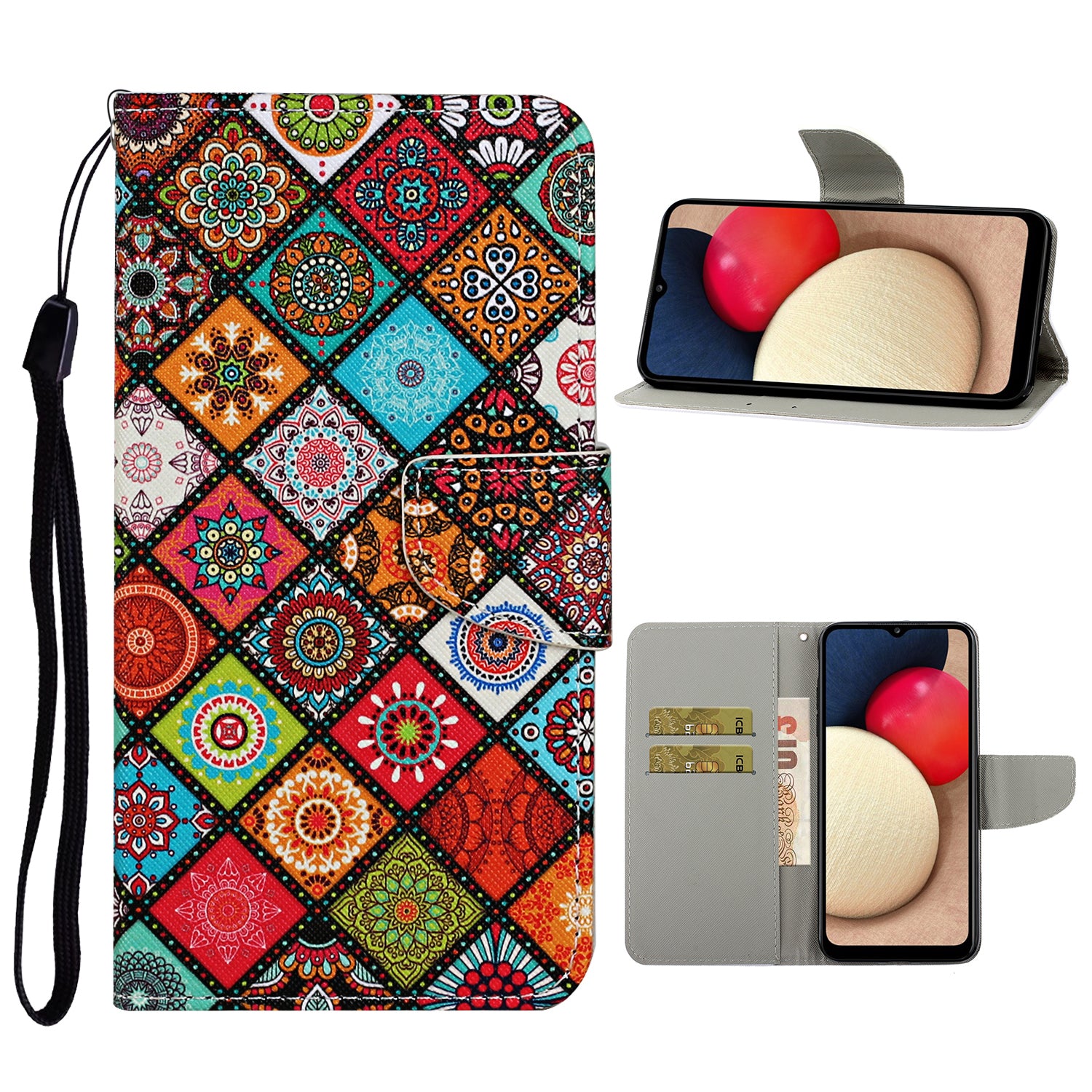 Pattern Printing TPU + PU Leather Wallet Stand Phone Case with Lanyard for Samsung Galaxy A52 4G/5G / A52s 5G