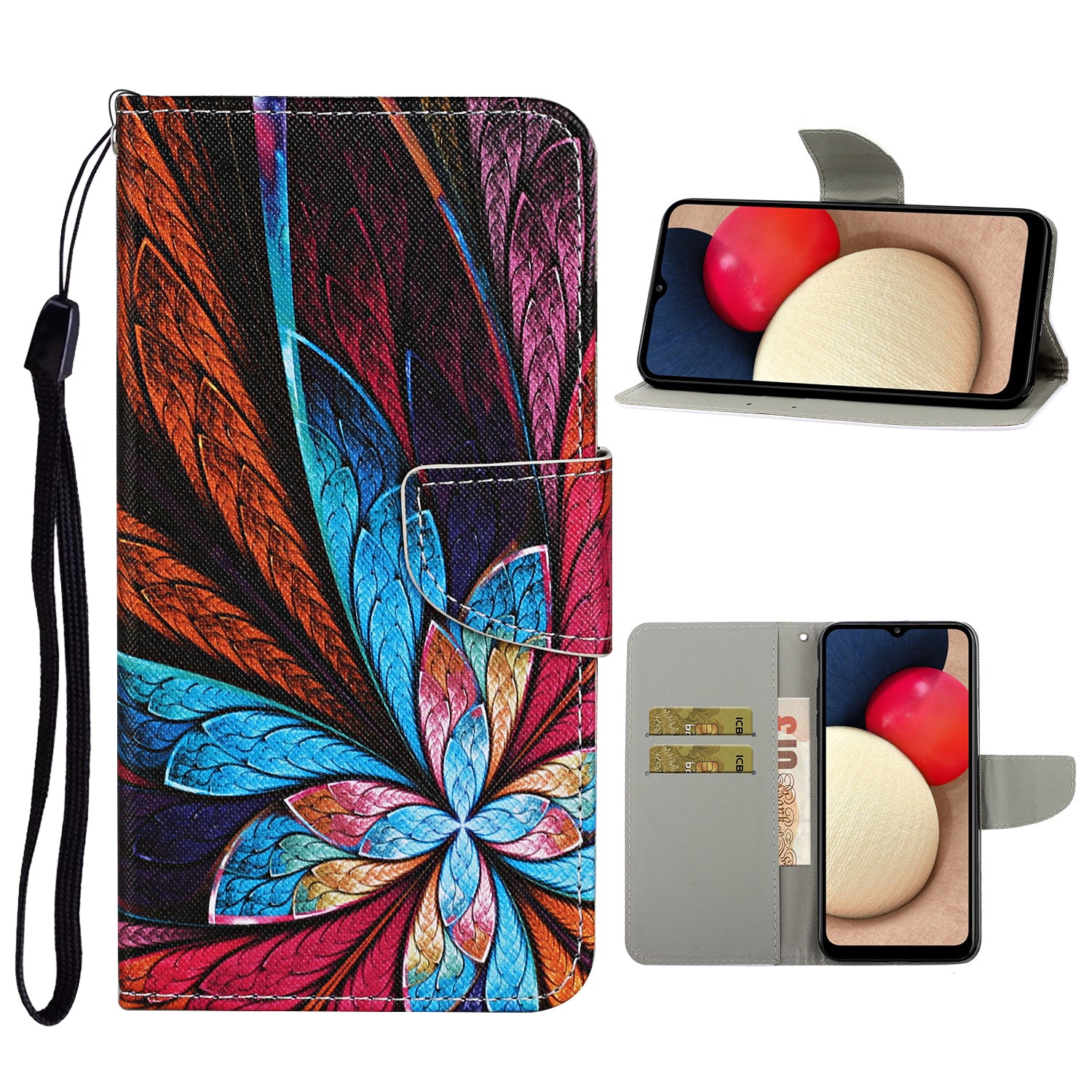 Pattern Printing TPU + PU Leather Wallet Stand Phone Case with Lanyard for Samsung Galaxy A52 4G/5G / A52s 5G