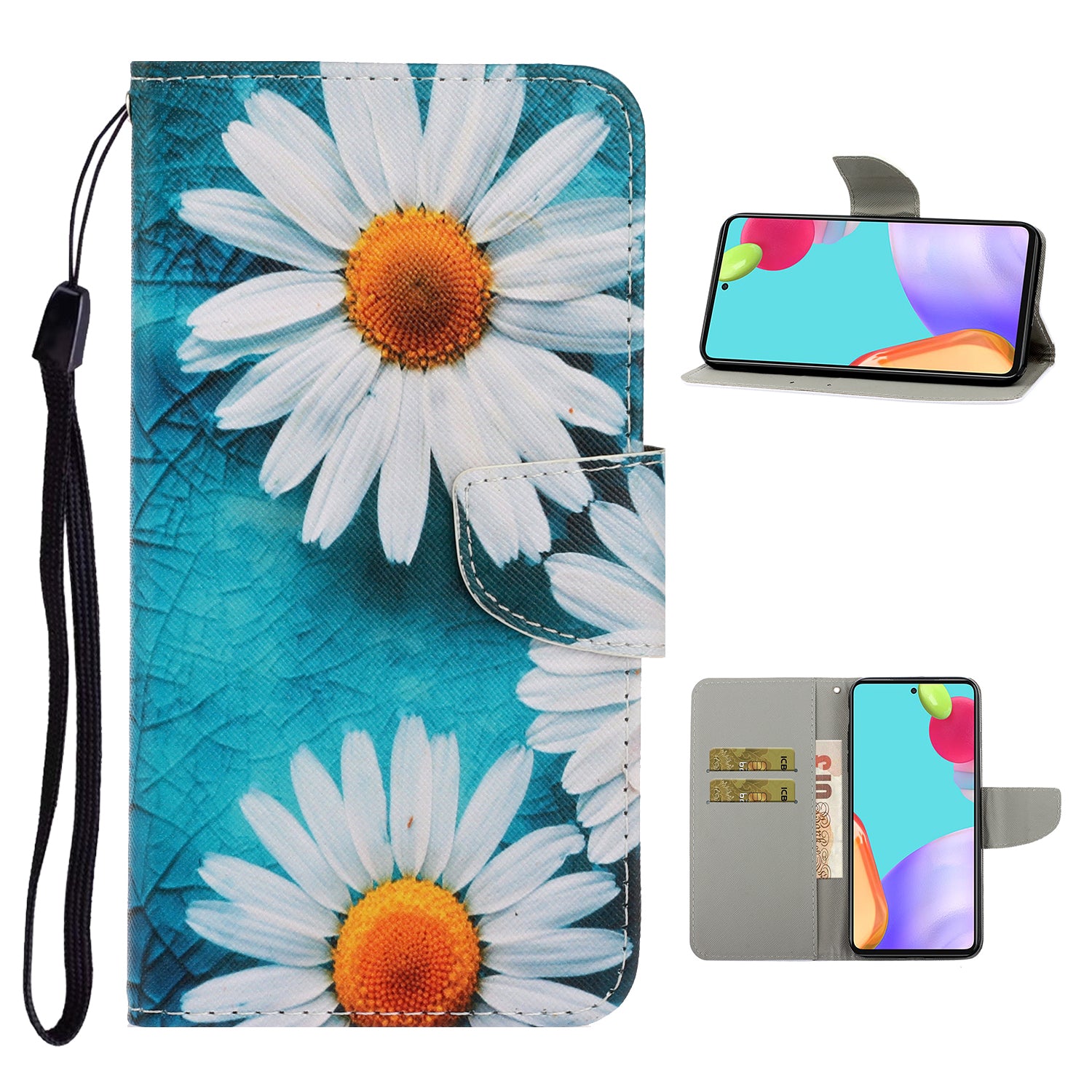 TPU + PU Leather Wallet Stand Phone Case with Lanyard for Samsung Galaxy A52 4G/5G / A52s 5G
