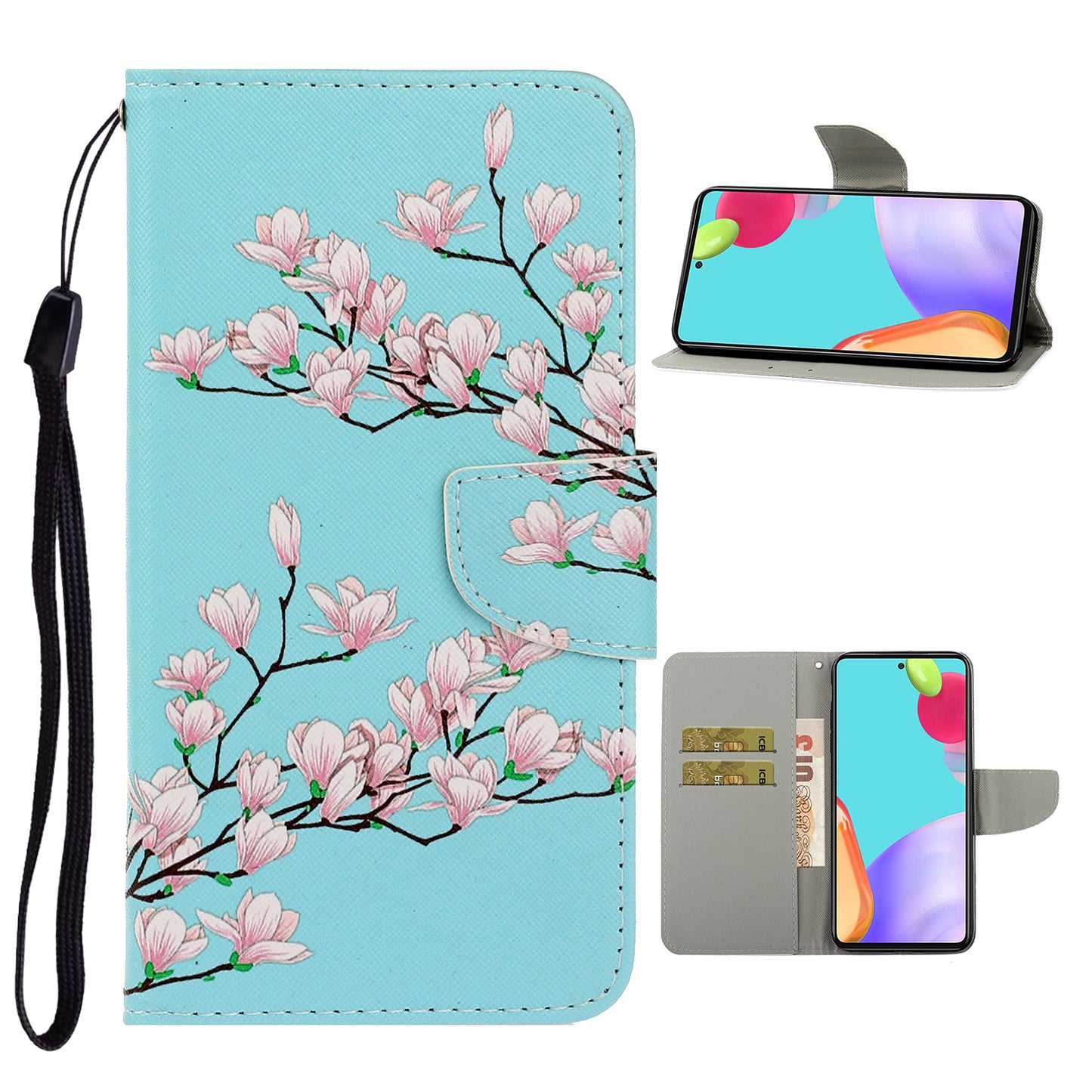 TPU + PU Leather Wallet Stand Phone Case with Lanyard for Samsung Galaxy A52 4G/5G / A52s 5G