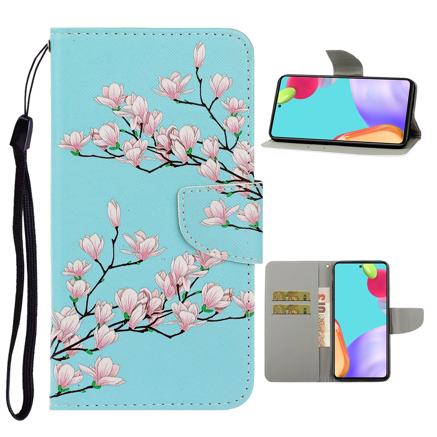 TPU + PU Leather Wallet Stand Phone Case with Lanyard for Samsung Galaxy A52 4G/5G / A52s 5G