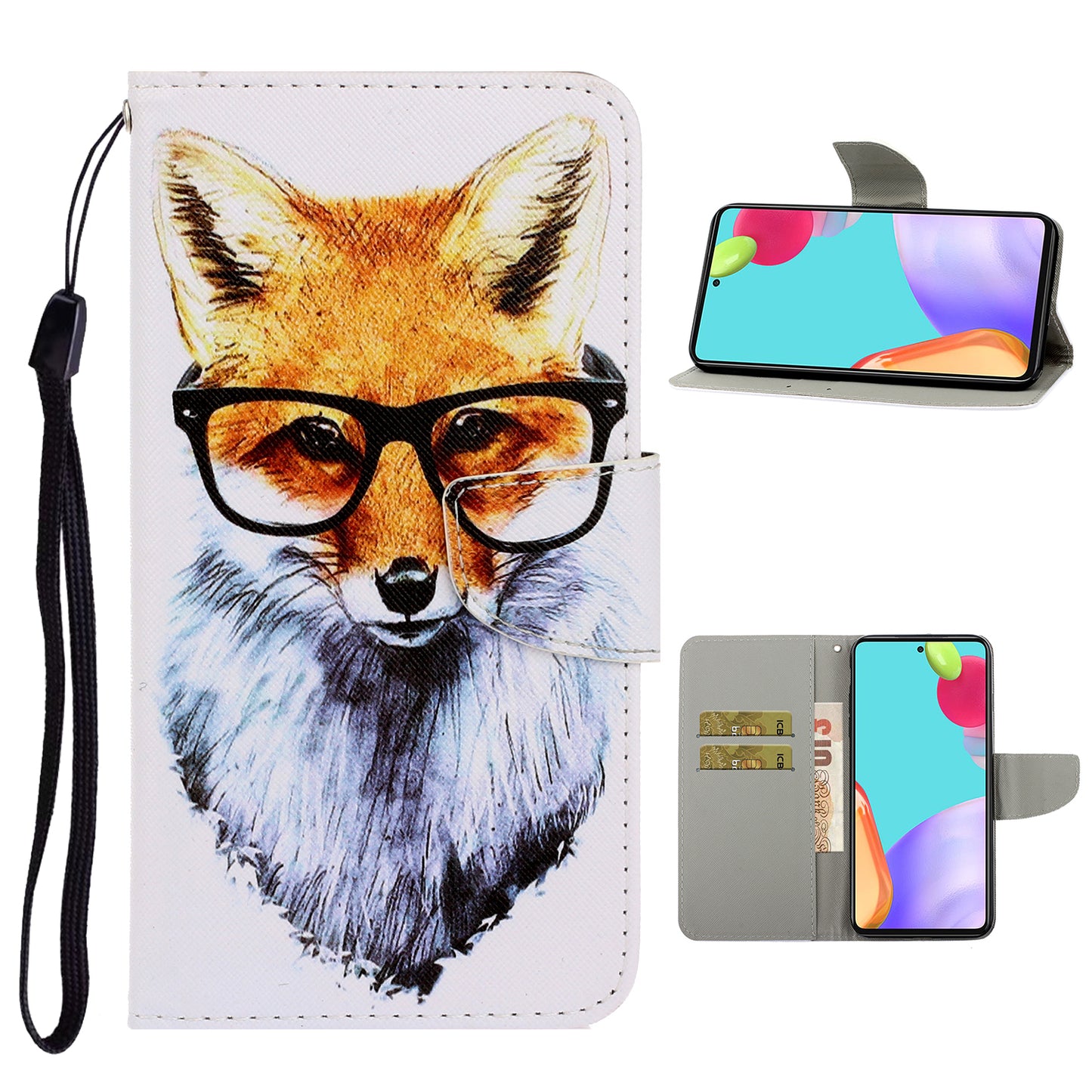 TPU + PU Leather Wallet Stand Phone Case with Lanyard for Samsung Galaxy A52 4G/5G / A52s 5G