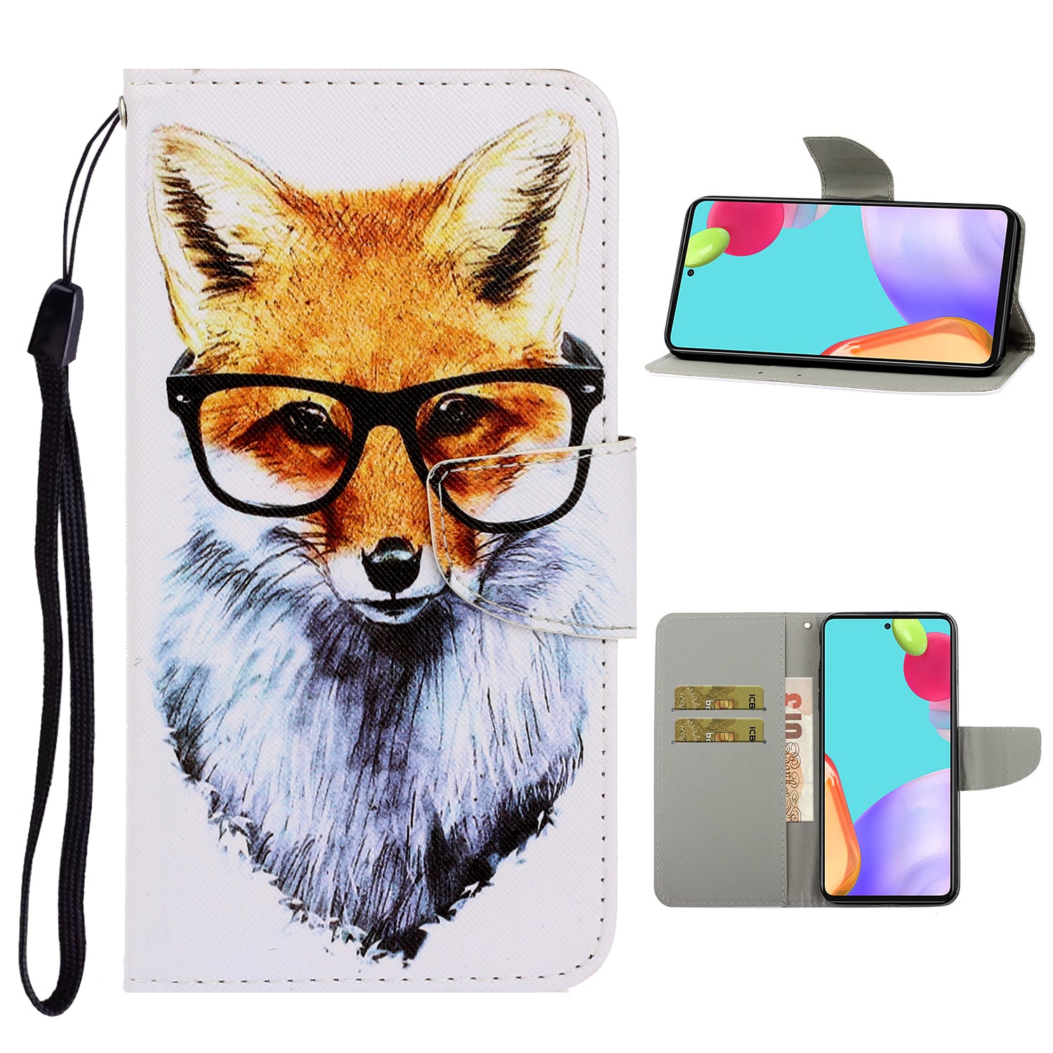 TPU + PU Leather Wallet Stand Phone Case with Lanyard for Samsung Galaxy A52 4G/5G / A52s 5G